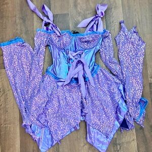 NWT Cyber Fairy Sequin Sparkly Glitter Purple Magical Costume Satin Corset Dress